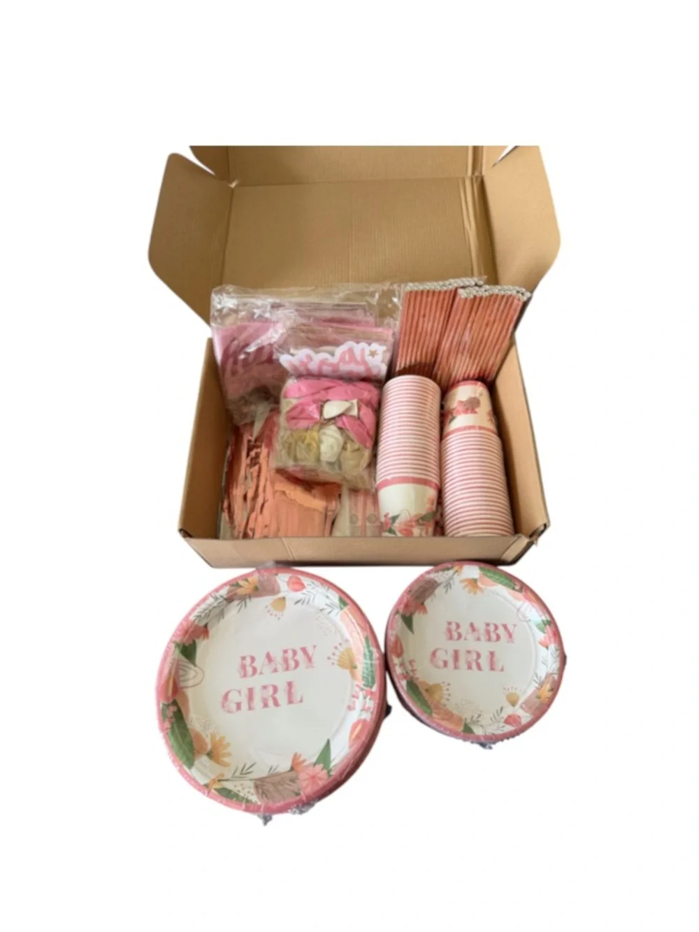 301 Pc Baby Girl Shower Party Decorations - 50 Guests